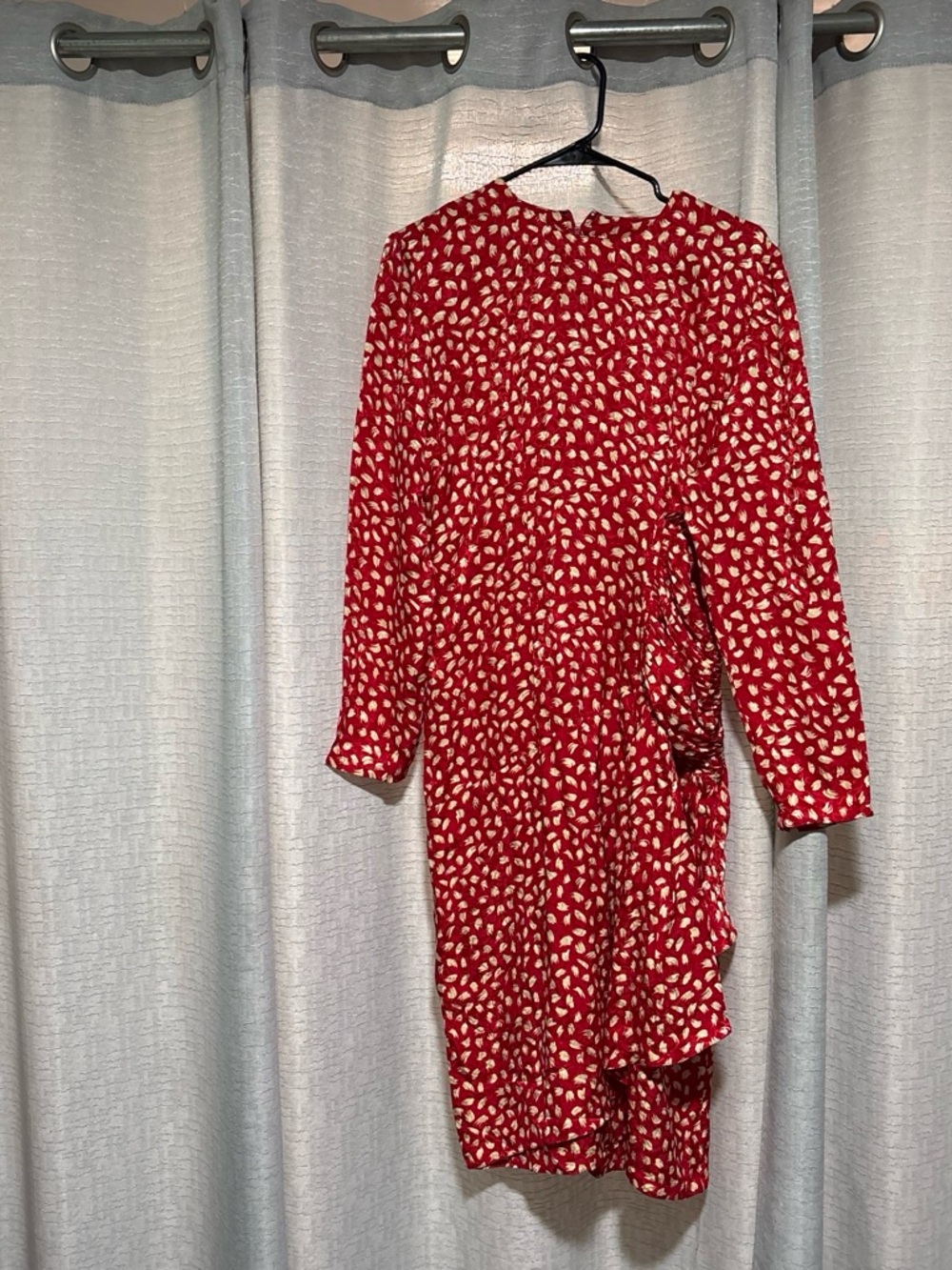 Red Long Sleeve Printed Midi Dress